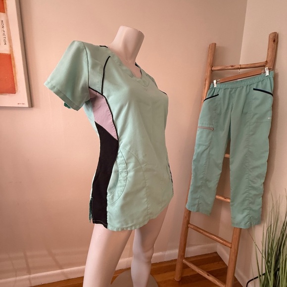 Grey's Anatomy By Barco Scrubs Set With Pants Green Black Small - Picture 7 of 11